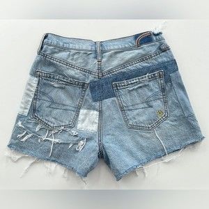 EUC American Eagle Pride Denim Highest Waist 90s Boyfriend Short Patchwork US 4